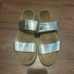 Aldo Metallic Silver Double-Band Slide Sandals